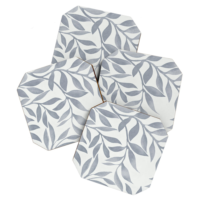 Japandi Calm Neutral Blue Grey Leaf Pattern Coaster Gallery Image 1