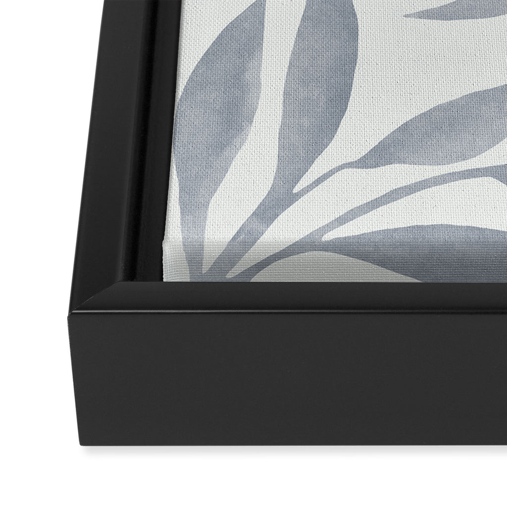 Japandi Calm Neutral Blue Grey Leaf Pattern Framed Canvas Print Gallery Image 3