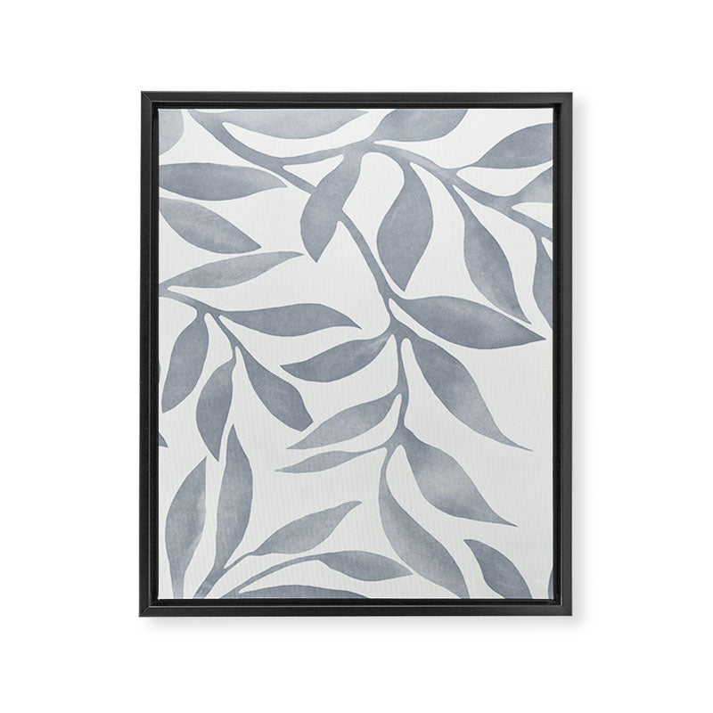 Japandi Calm Neutral Blue Grey Leaf Pattern Framed Canvas Print Gallery Image 6