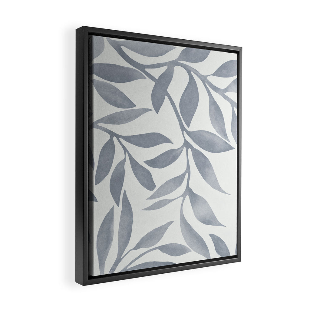 Japandi Calm Neutral Blue Grey Leaf Pattern Framed Canvas Print Gallery Image 2
