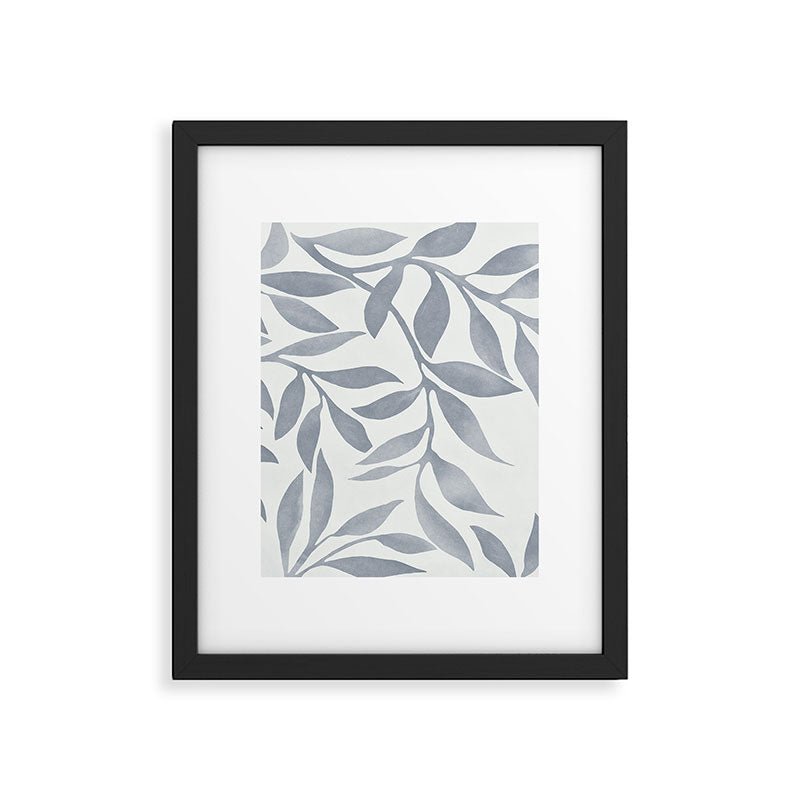 Japandi Calm Neutral Blue Grey Leaf Pattern Framed Art Print Gallery Image 5