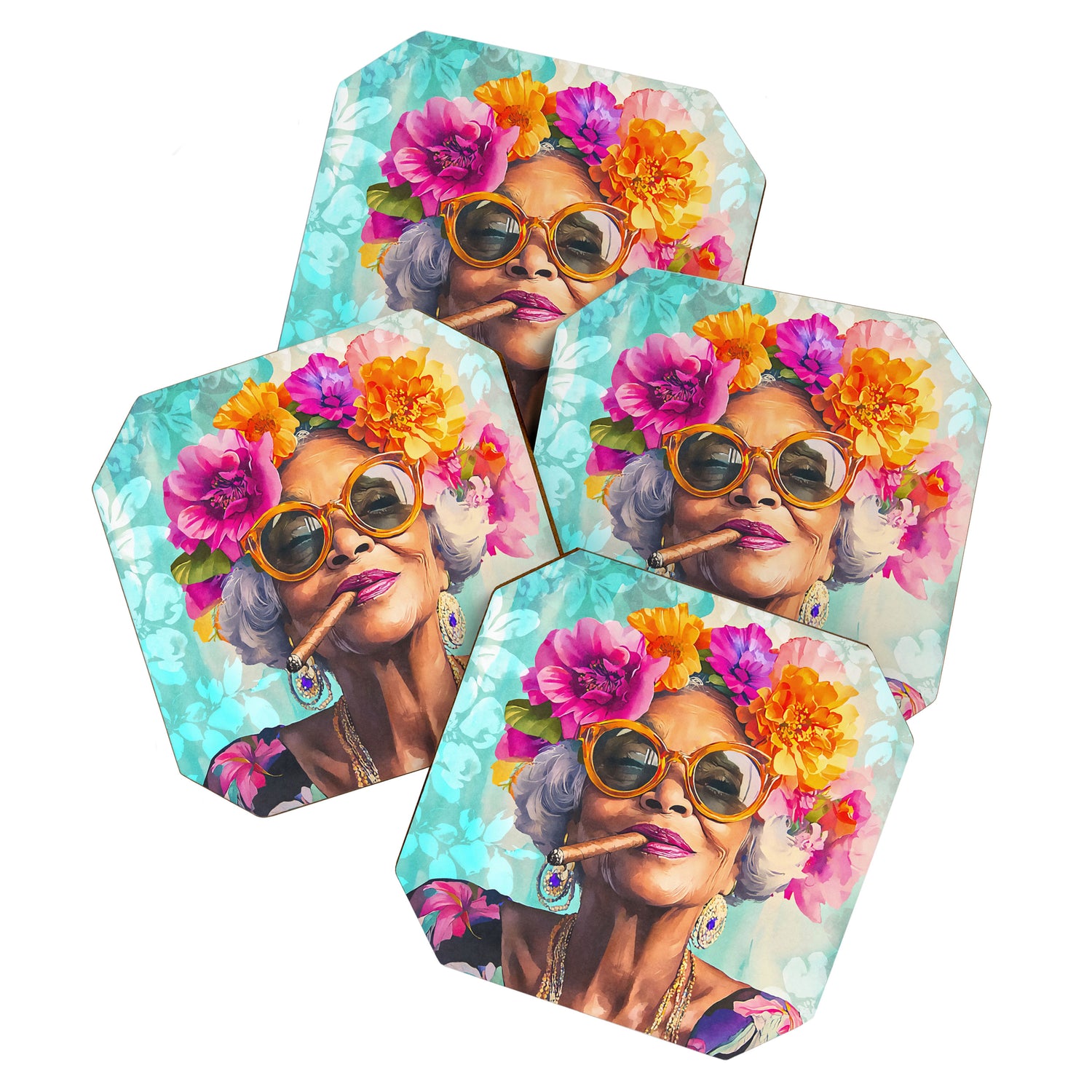 Joie De Vivre Ageless Style Flower Power Woman Portrait Coaster Gallery Image 1