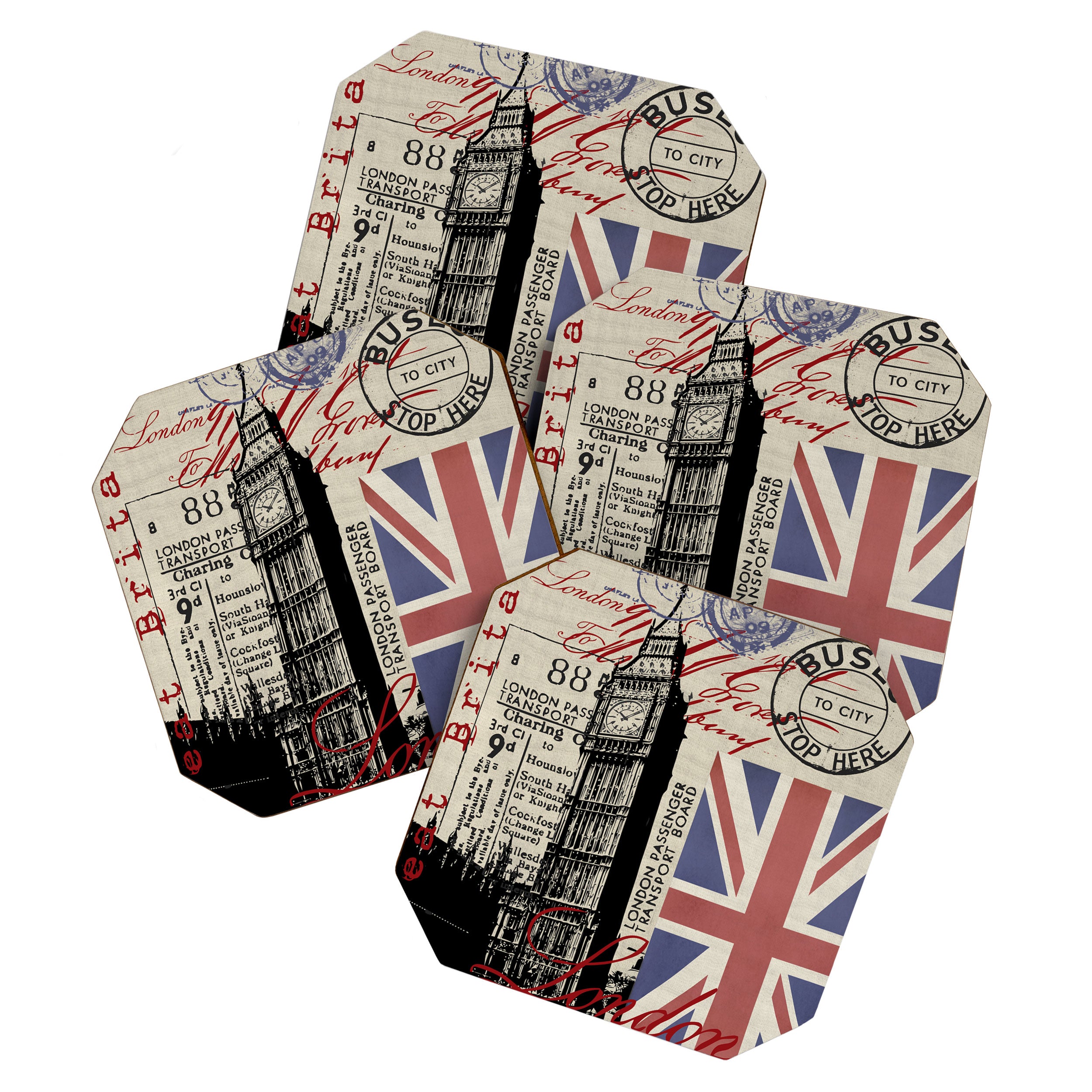 London Great Britain Big Ben Flag Collage Coaster Gallery Image 1