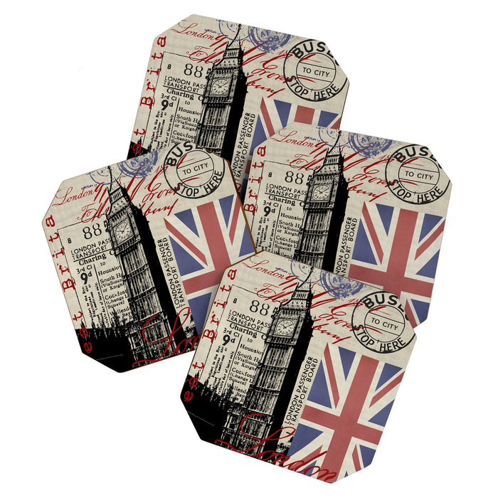 London Great Britain Big Ben Flag Collage Coaster Gallery Image 1