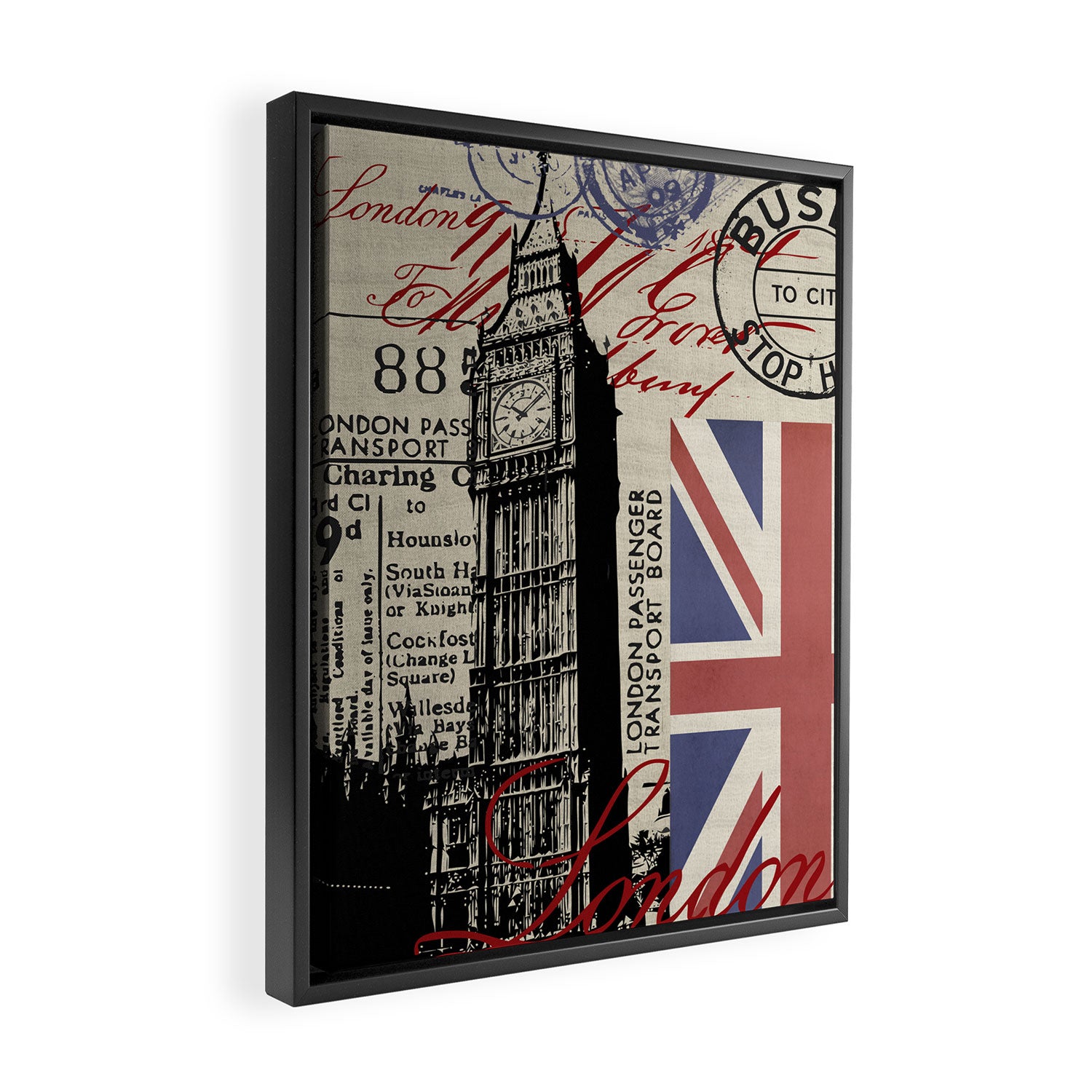 London Great Britain Big Ben Flag Collage Framed Canvas Print Gallery Image 2