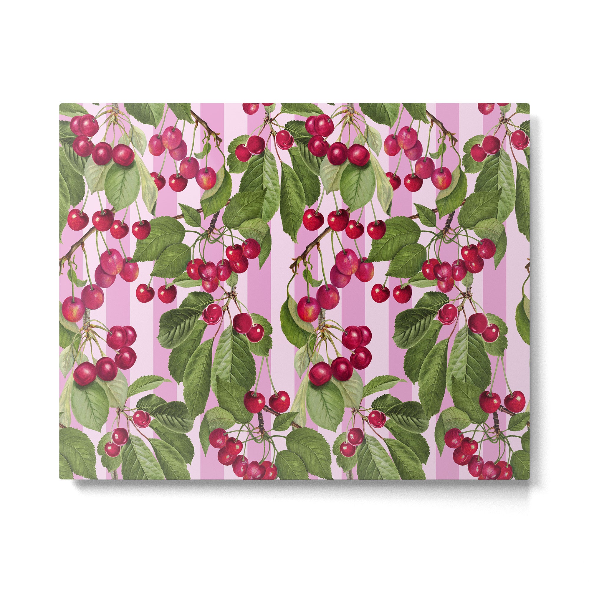 Lush Cherry Orchard Sweet Summer Fruits On Pink Stripes Metal Print Gallery Image 4