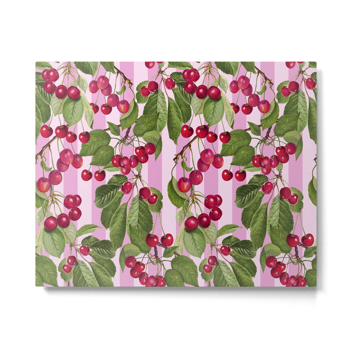 Lush Cherry Orchard Sweet Summer Fruits On Pink Stripes Metal Print Gallery Image 1