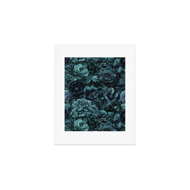 Lush Moody Flowers Baroque Teal Grandeur Art Print Gallery Image 1