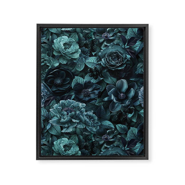 Lush Moody Flowers Baroque Teal Grandeur Framed Canvas Print Gallery Image 1