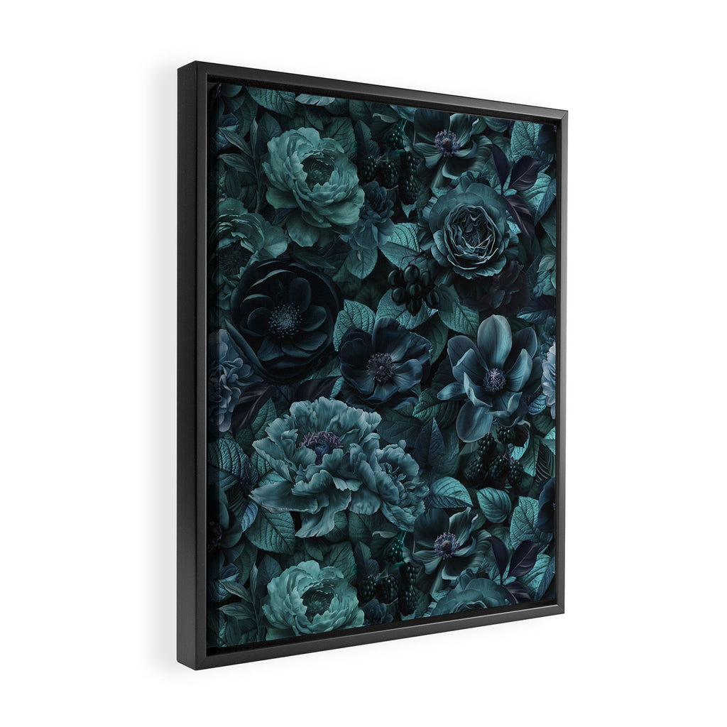 Lush Moody Flowers Baroque Teal Grandeur Framed Canvas Print Gallery Image 2