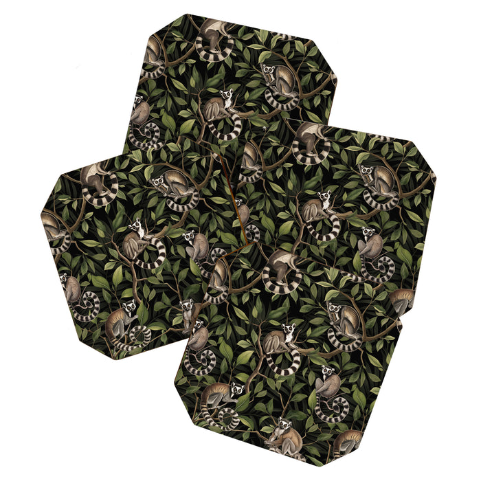 Lush Tropical Lemur Monkey Paradise Black Coaster Gallery Image 1