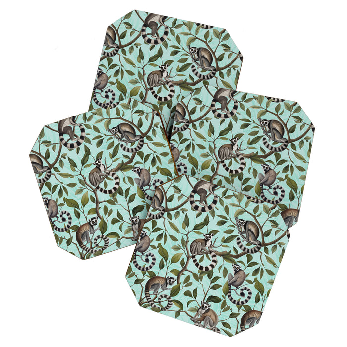 Lush Tropical Lemur Monkey Paradise Turquoise Coaster Gallery Image 1