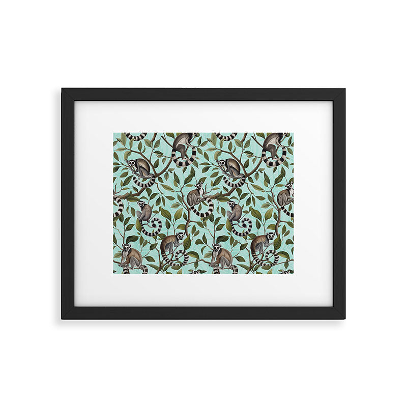 Lush Tropical Lemur Monkey Paradise Turquoise Framed Art Print Gallery Image 5