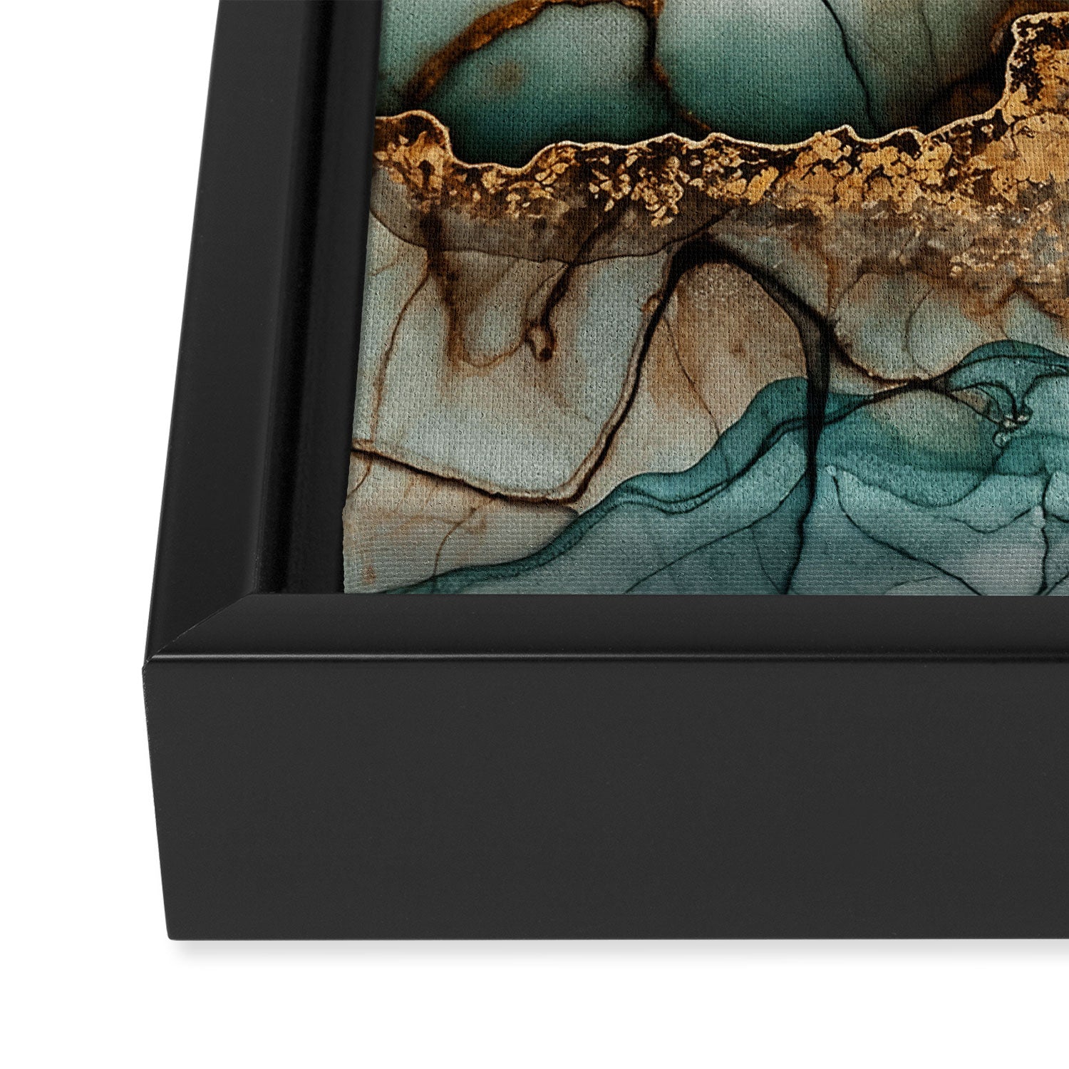 Magnific Marble Elegant And Luxury Teal Gold Gemstone Framed Canvas Print Gallery Image 3
