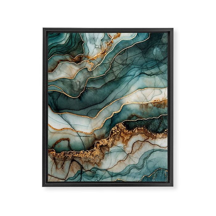 Magnific Marble Elegant And Luxury Teal Gold Gemstone Framed Canvas Print Gallery Image 1