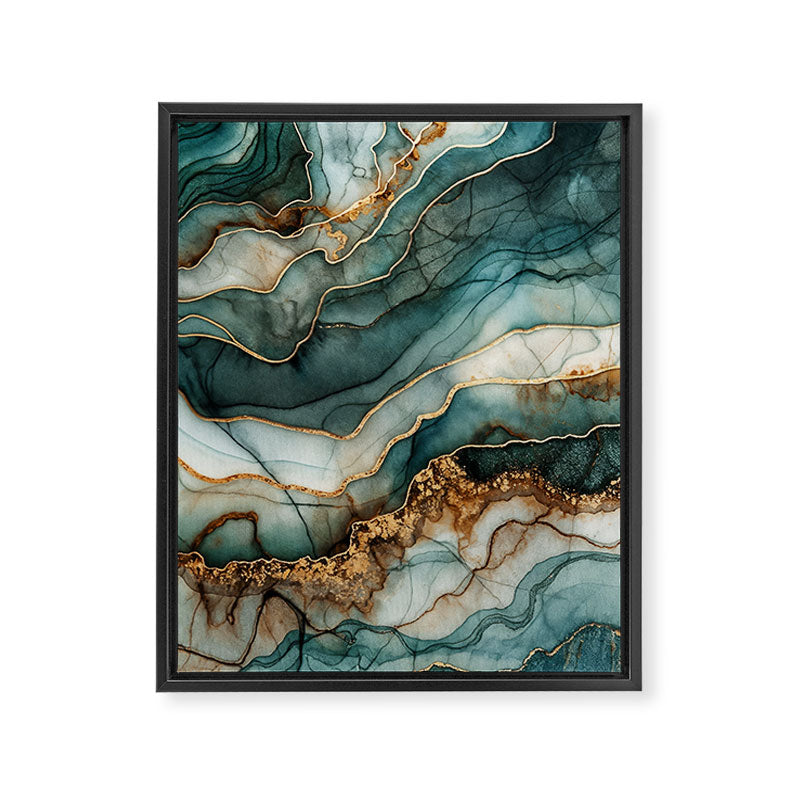 Magnific Marble Elegant And Luxury Teal Gold Gemstone Framed Canvas Print Gallery Image 6