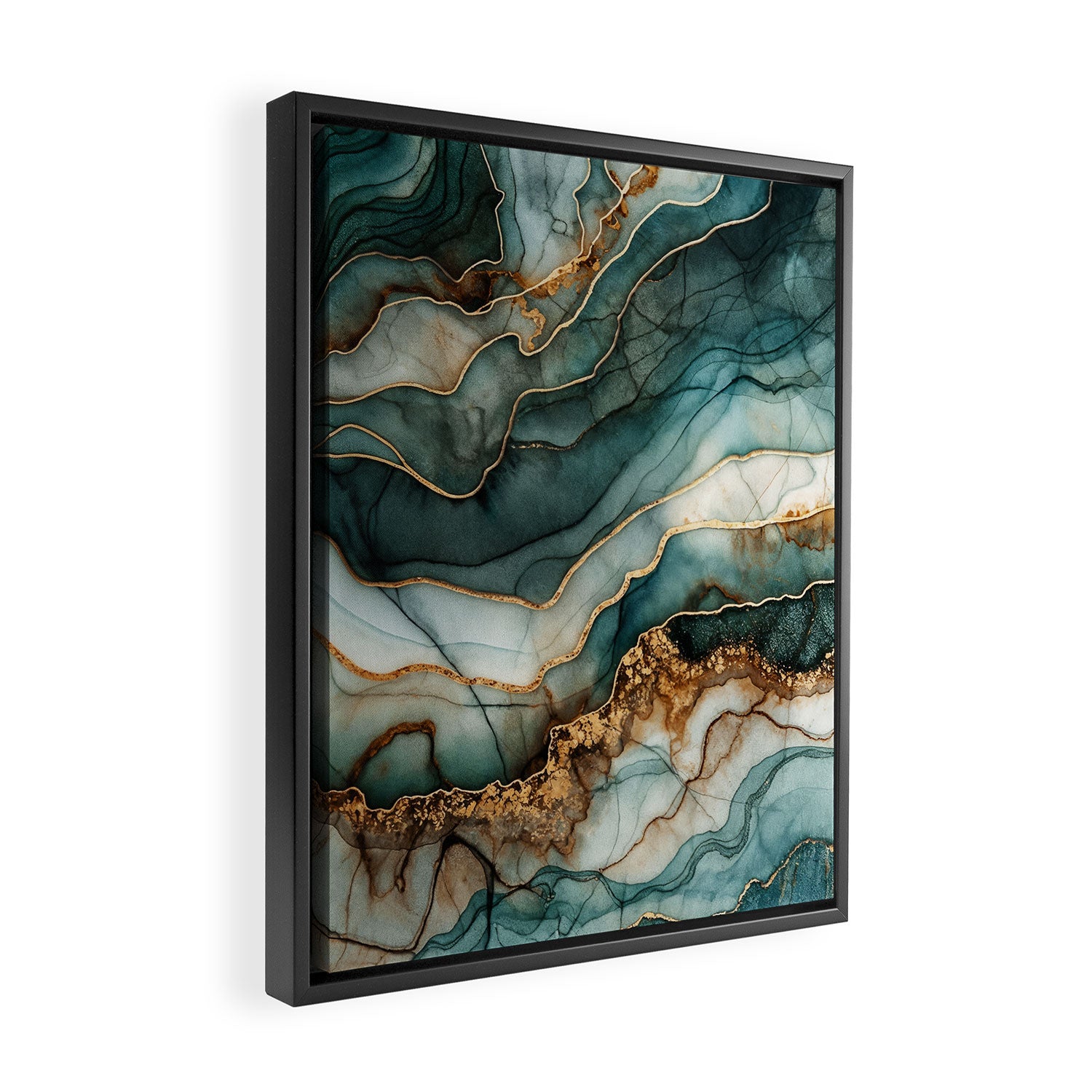 Magnific Marble Elegant And Luxury Teal Gold Gemstone Framed Canvas Print Gallery Image 2