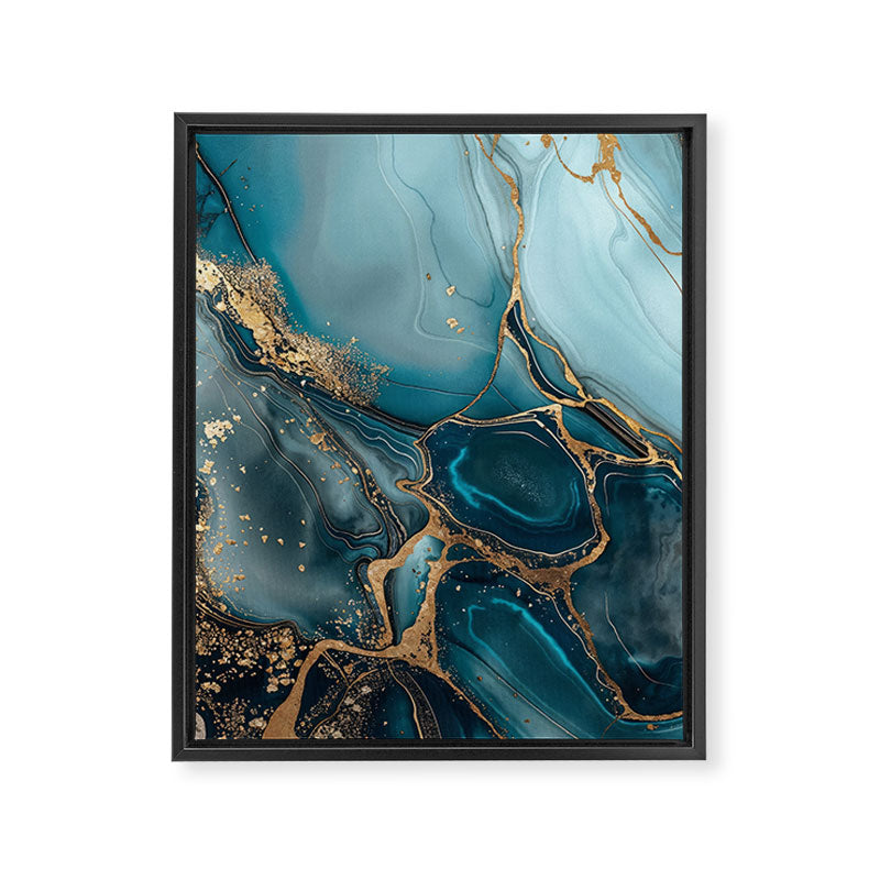 Magnific Marble Glam Teal Gold Luxury Framed Canvas Print Gallery Image 6