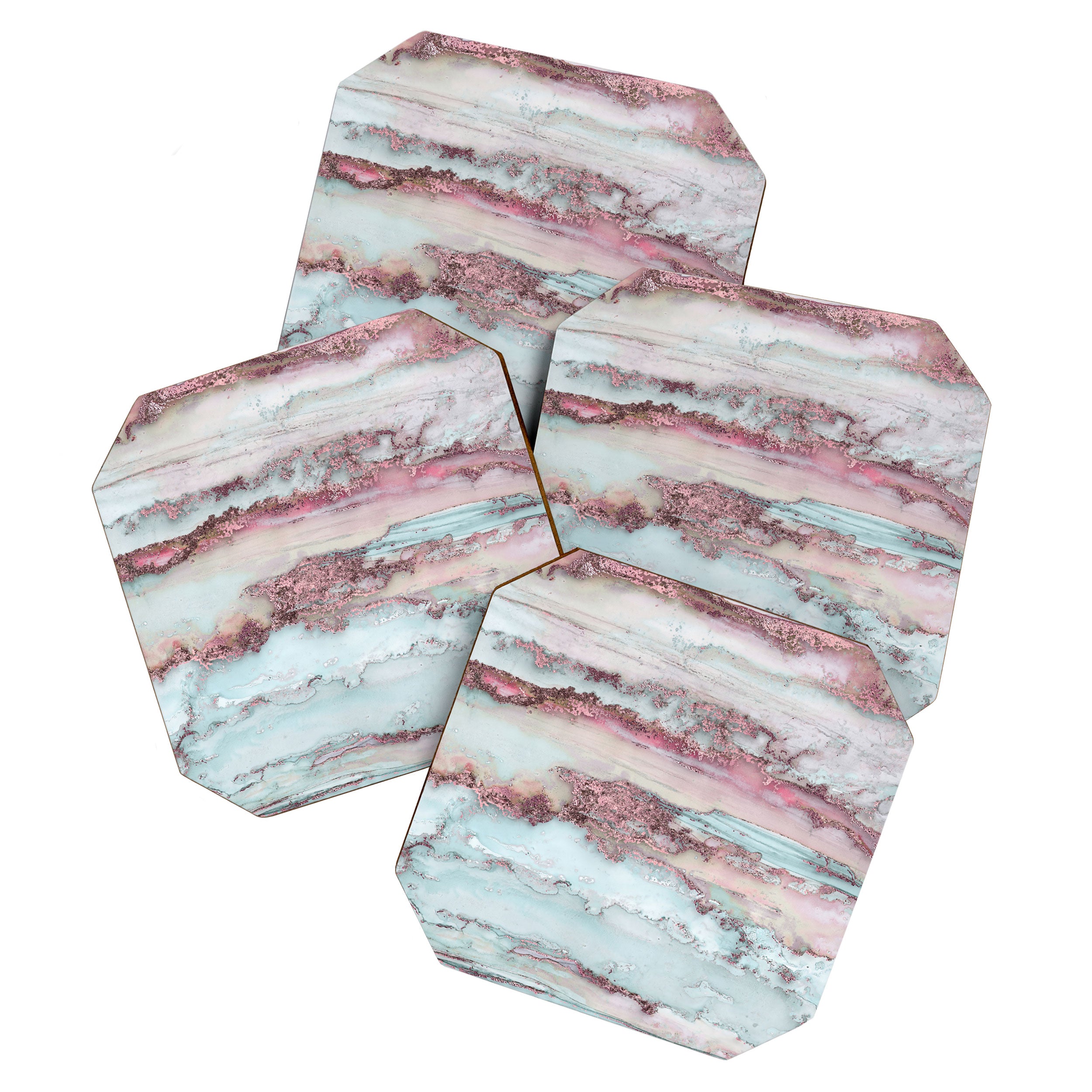 Marbled Stripes Luxury Rose Gold And Mint Glamour Coaster Gallery Image 1