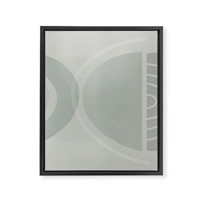 Mid Century Eclectic Calm Vibes In Pastel Grey and Green Shapes Framed Canvas Print Gallery Image 1