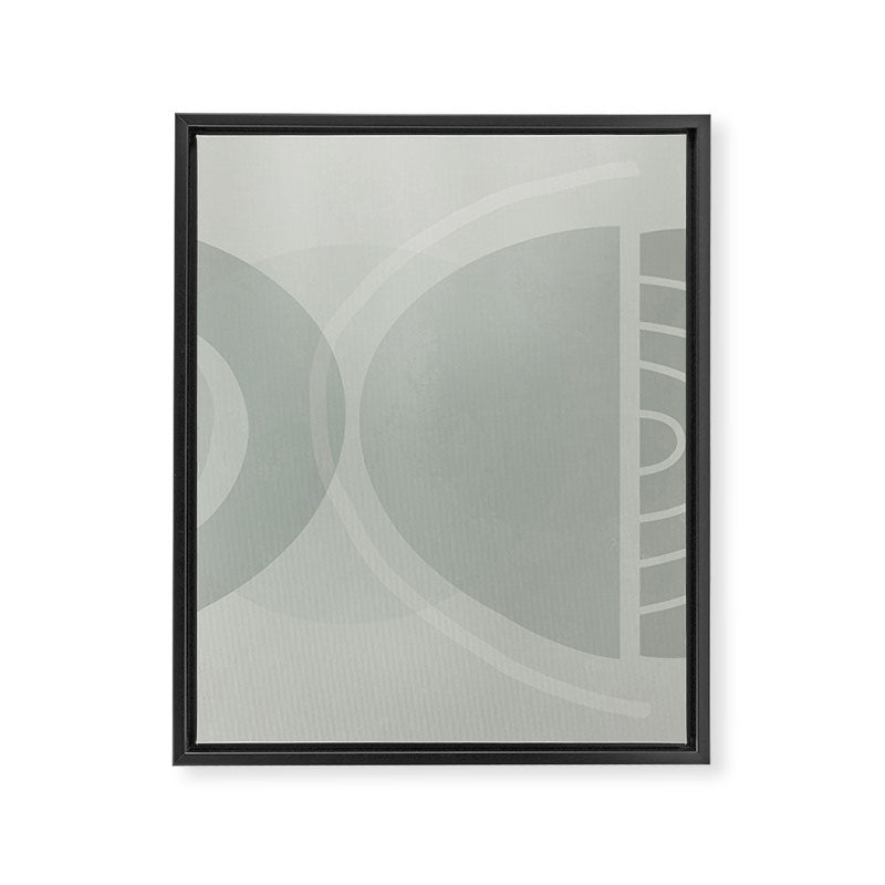 Mid Century Eclectic Calm Vibes In Pastel Grey and Green Shapes Framed Canvas Print Gallery Image 6