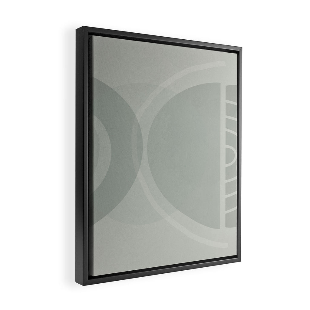 Mid Century Eclectic Calm Vibes In Pastel Grey and Green Shapes Framed Canvas Print Gallery Image 2