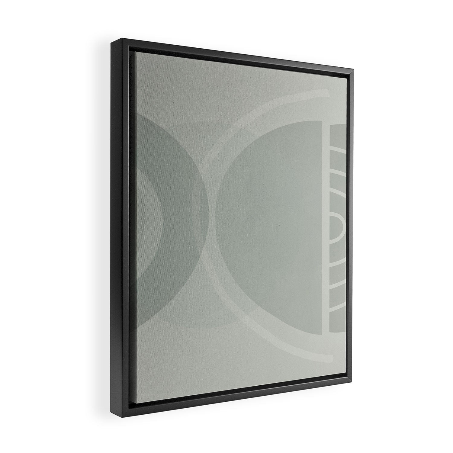 Mid Century Eclectic Calm Vibes In Pastel Grey and Green Shapes Framed Canvas Print Gallery Image 2