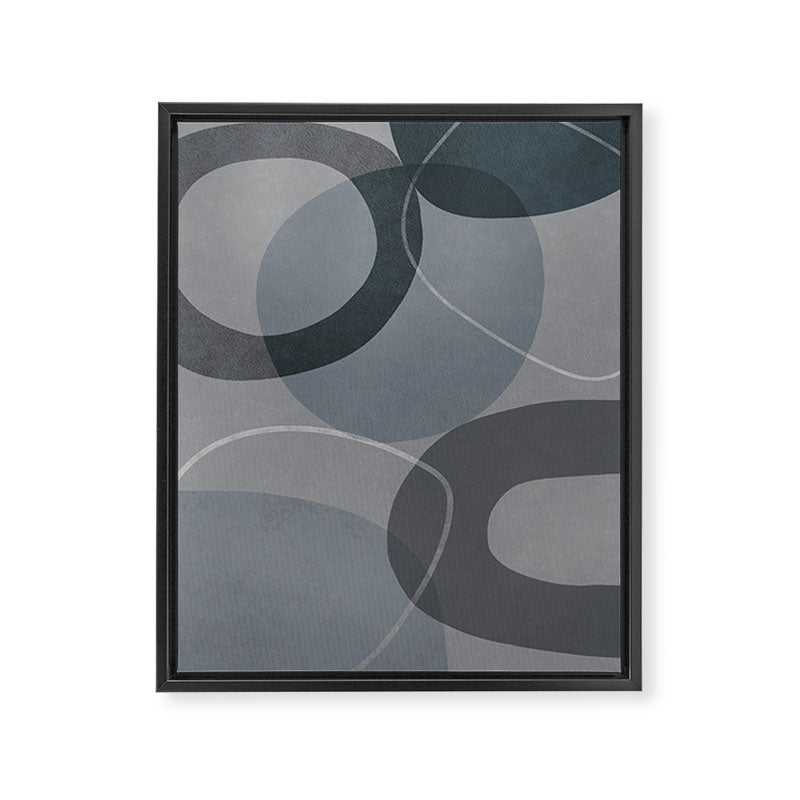 Mid Century Shapes And Outline Grey Teal Framed Canvas Print Gallery Image 6