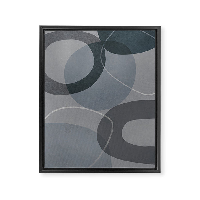 Mid Century Shapes And Outline Grey Teal Framed Canvas Print Gallery Image 1