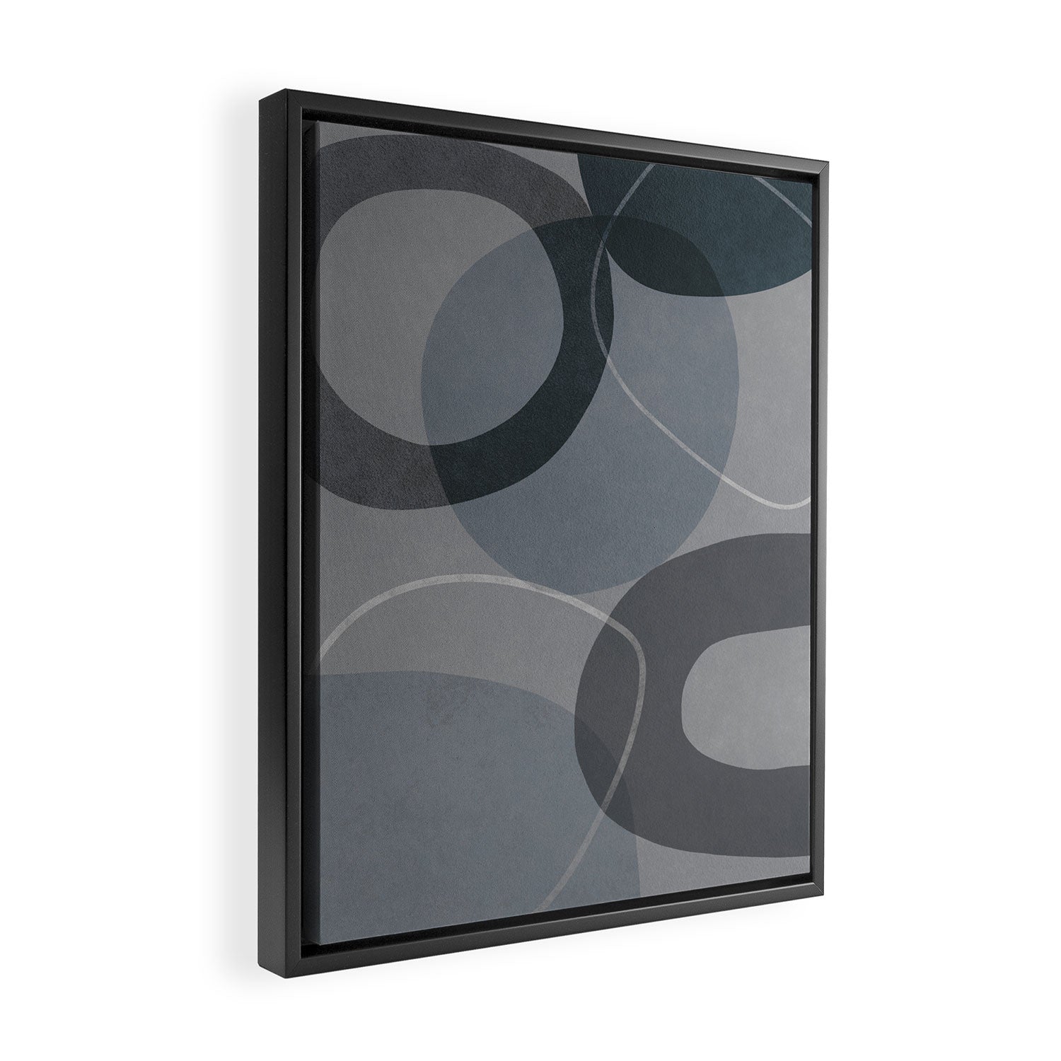 Mid Century Shapes And Outline Grey Teal Framed Canvas Print Gallery Image 2