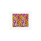 Midcentury Playful Botanica Bold Multicolor Retro Flowers On Black And White Stripes Art Print Gallery Image 1