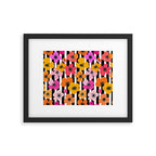 Midcentury Playful Botanica Bold Multicolor Retro Flowers On Black And White Stripes Framed Art Print Gallery Image 5