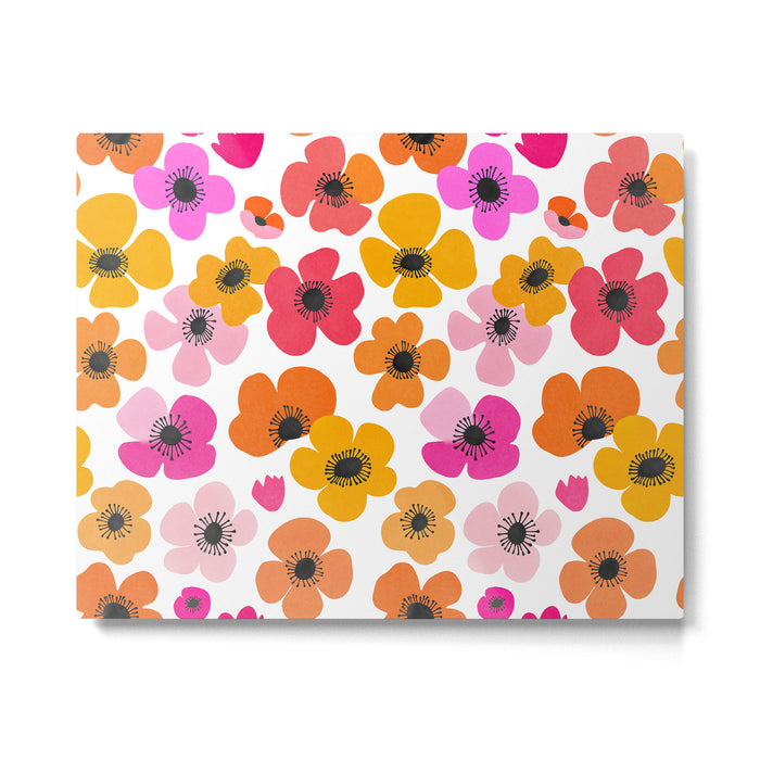 Midcentury Playful Botanical Bold Multicolor Retro Flowers White Metal Print Gallery Image 1