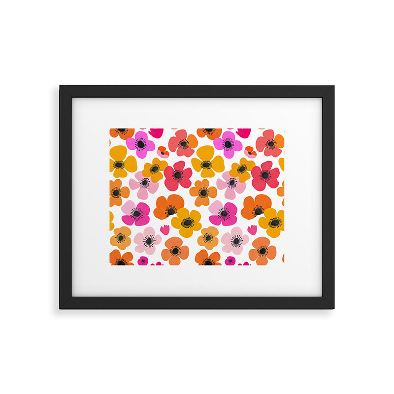 Midcentury Playful Botanical Bold Multicolor Retro Flowers White Framed Art Print Gallery Image 5