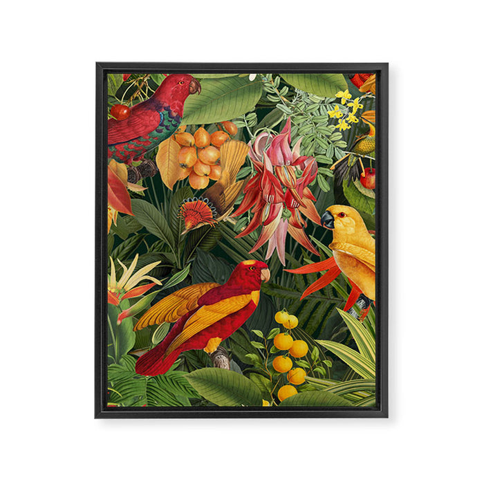 Midnight Jungle Parrots Tropical Paradise Framed Canvas Print Gallery Image 1