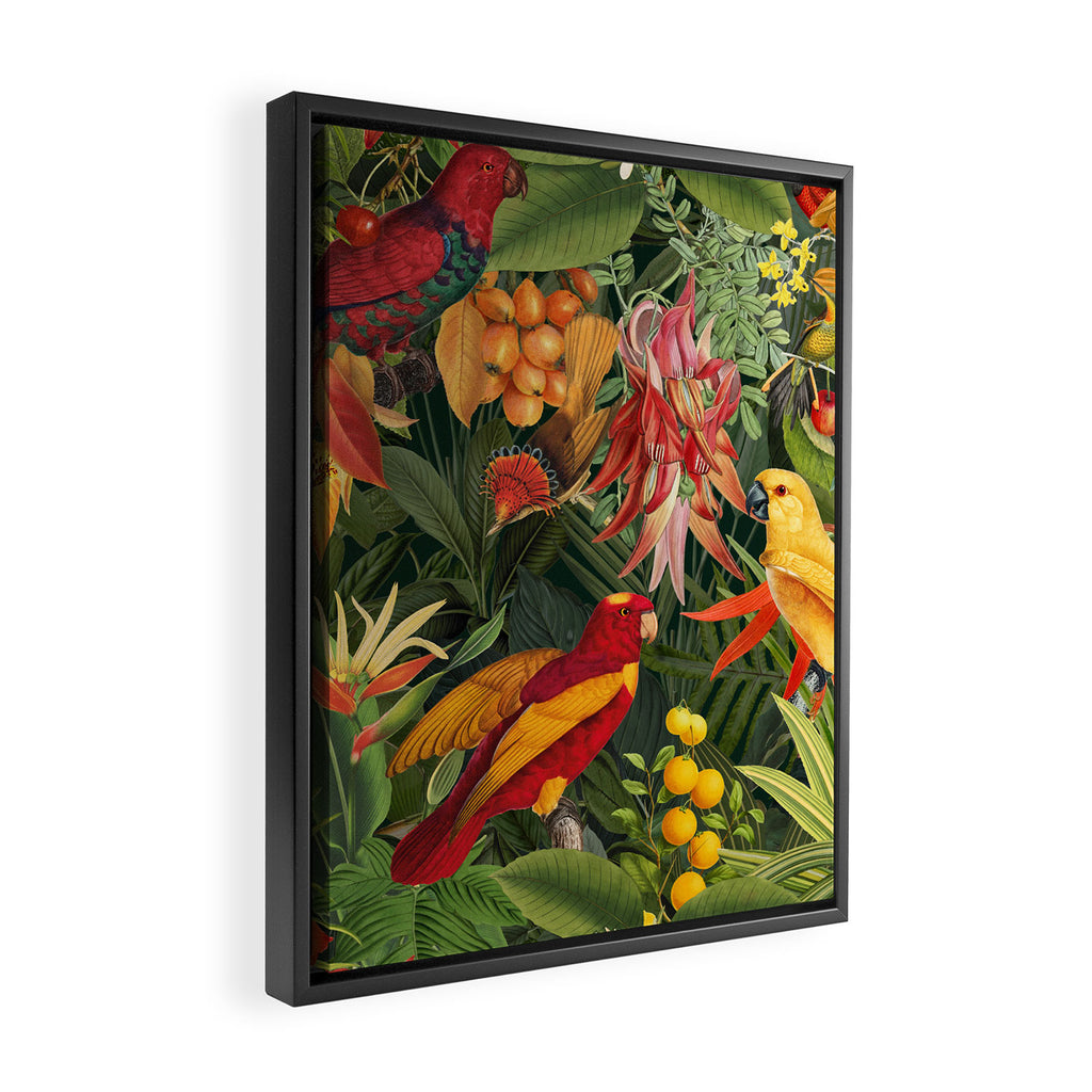 Midnight Jungle Parrots Tropical Paradise Framed Canvas Print Gallery Image 2