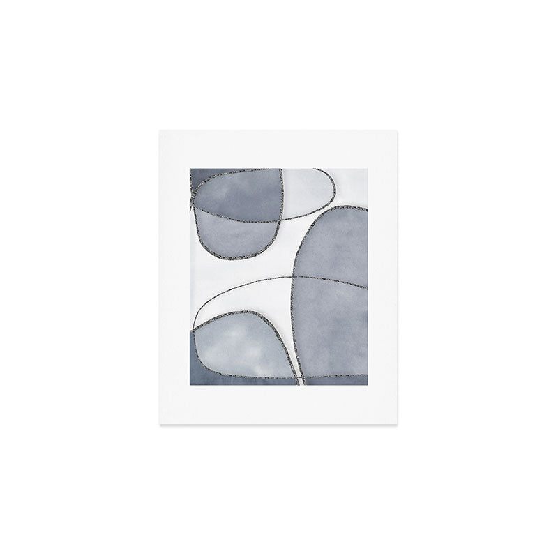 Minimal Blue Grey Shapes Art Print Gallery Image 1