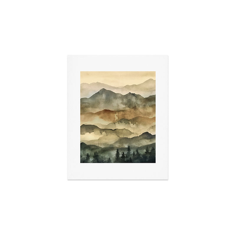 Misty Mountains Watercolor Landscape Art Print Gallery Image 1