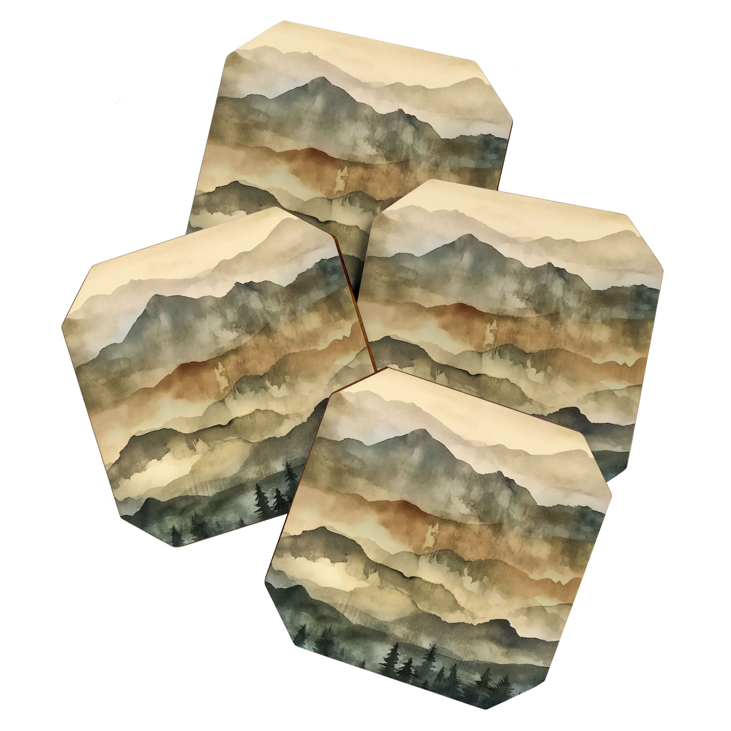 Misty Mountains Watercolor Landscape Coaster Gallery Image 1