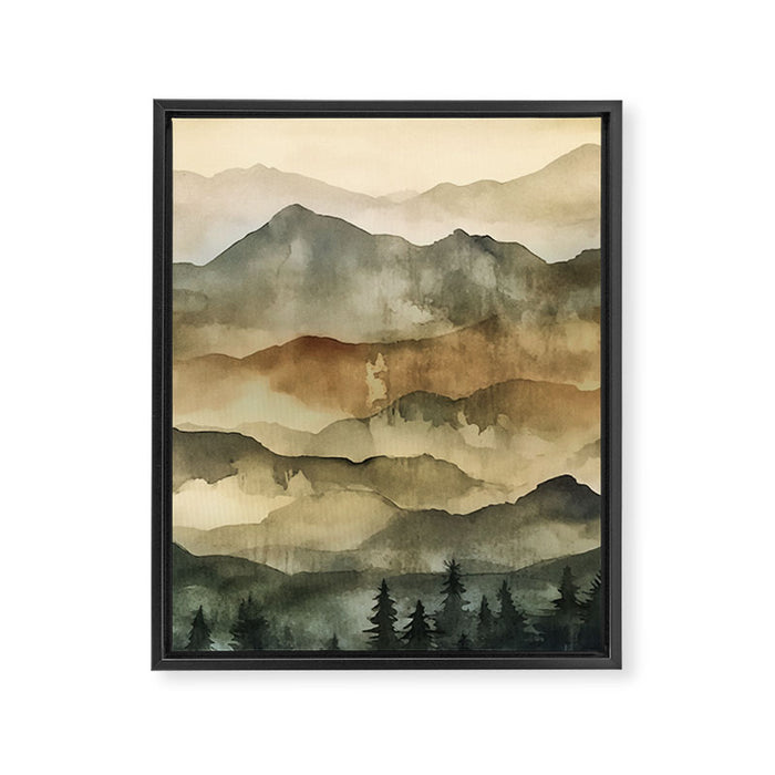 Misty Mountains Watercolor Landscape Framed Canvas Print Gallery Image 1