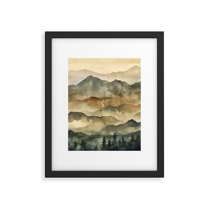 Misty Mountains Watercolor Landscape Framed Art Print Gallery Image 1