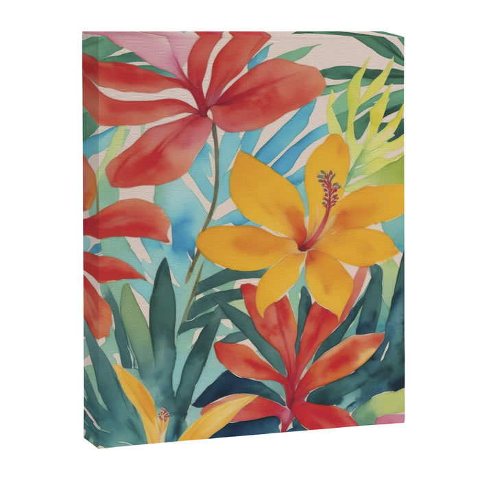 Modern Tropical Escape Vibrant Watercolor Flowers Canvas Print Gallery Image 1