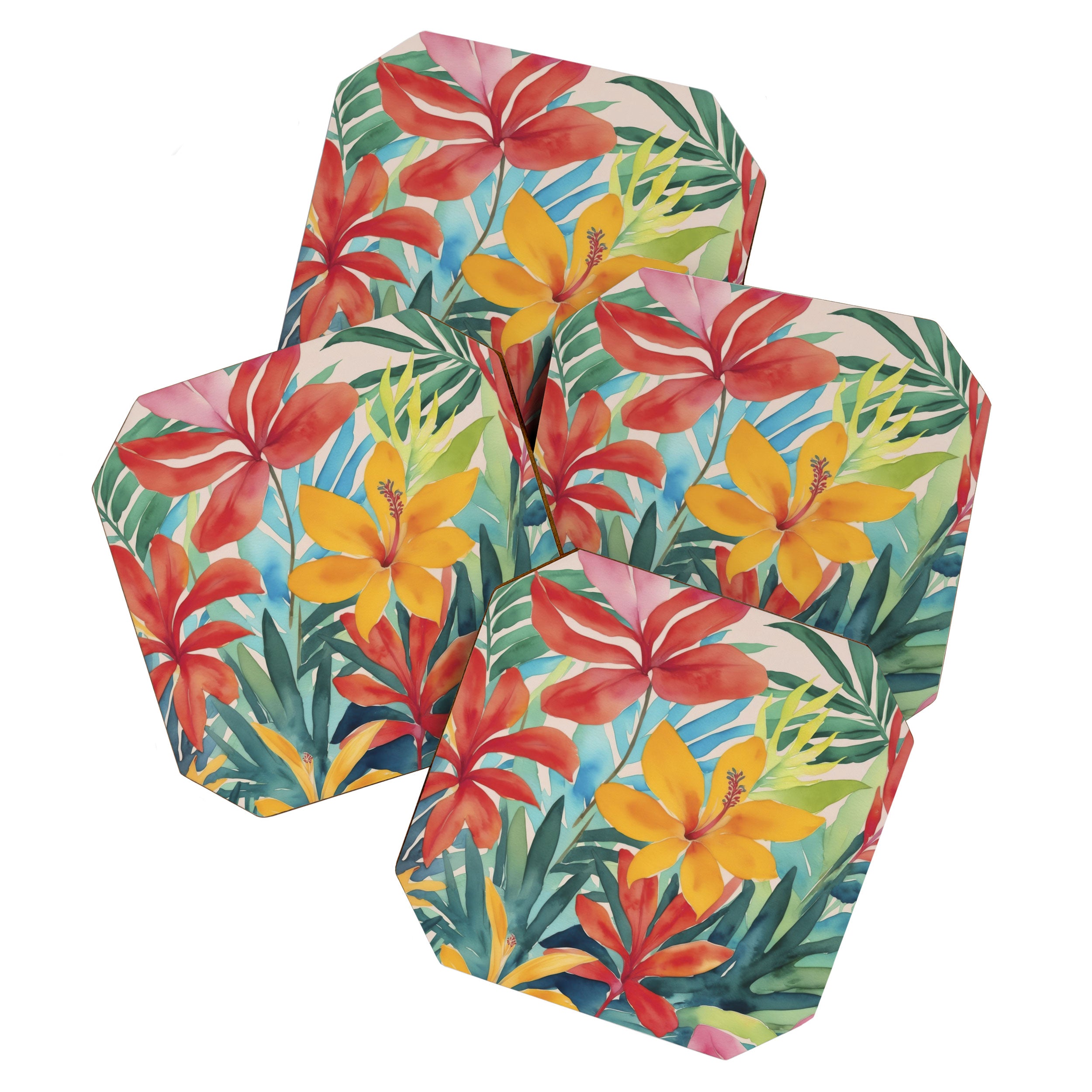 Modern Tropical Escape Vibrant Watercolor Flowers Coaster Gallery Image 1