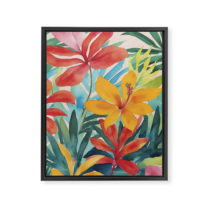 Modern Tropical Escape Vibrant Watercolor Flowers Framed Canvas Print Gallery Image 1