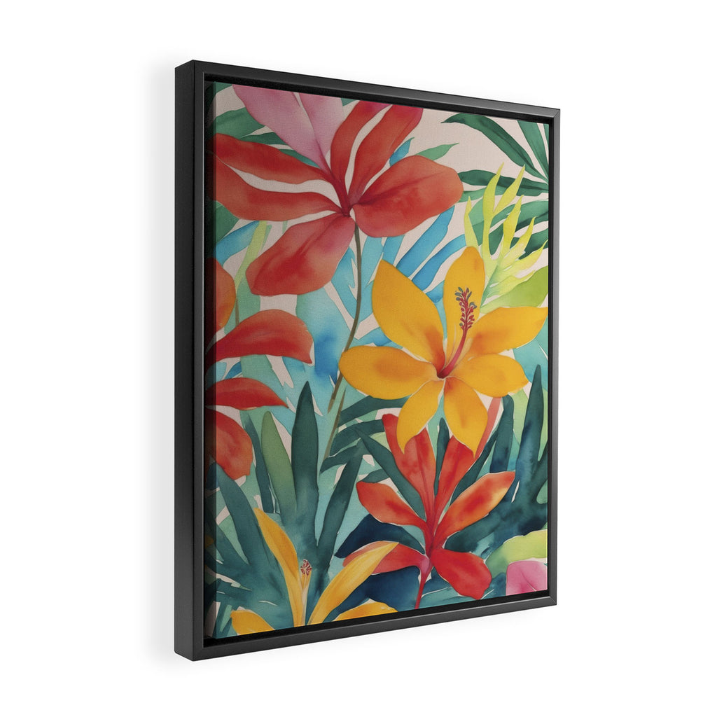 Modern Tropical Escape Vibrant Watercolor Flowers Framed Canvas Print Gallery Image 2
