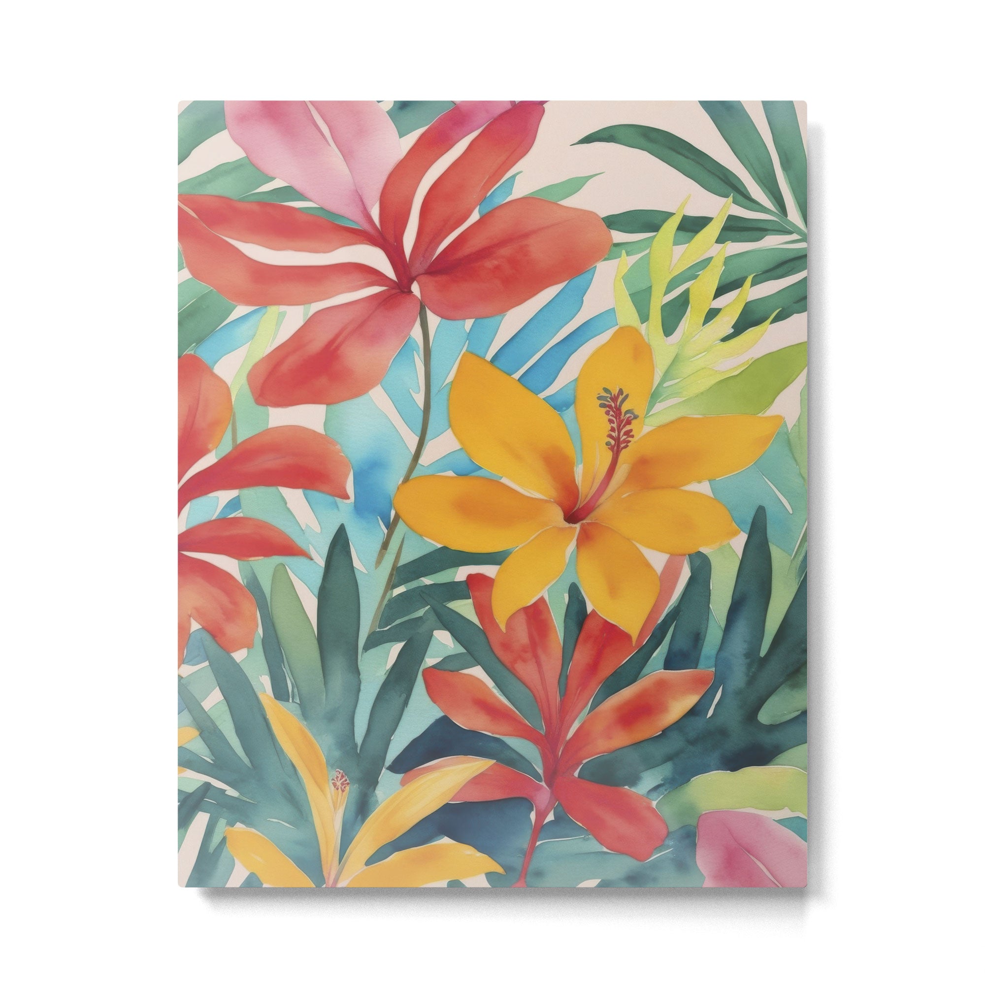Modern Tropical Escape Vibrant Watercolor Flowers Metal Print Gallery Image 4