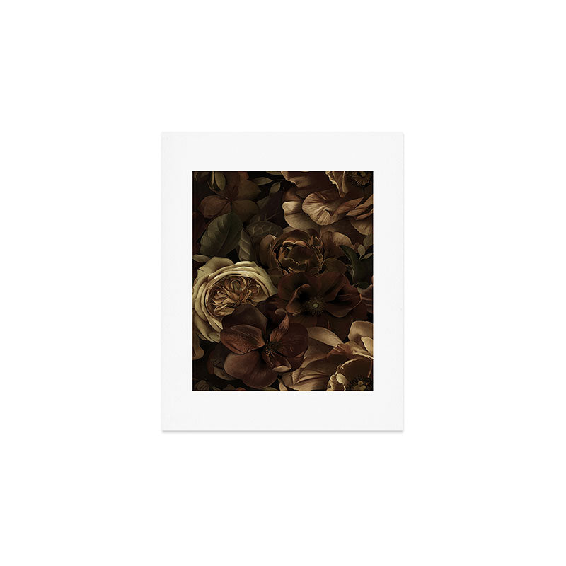 Moody Flower Garden Baroque Opulence Brown Art Print Gallery Image 1