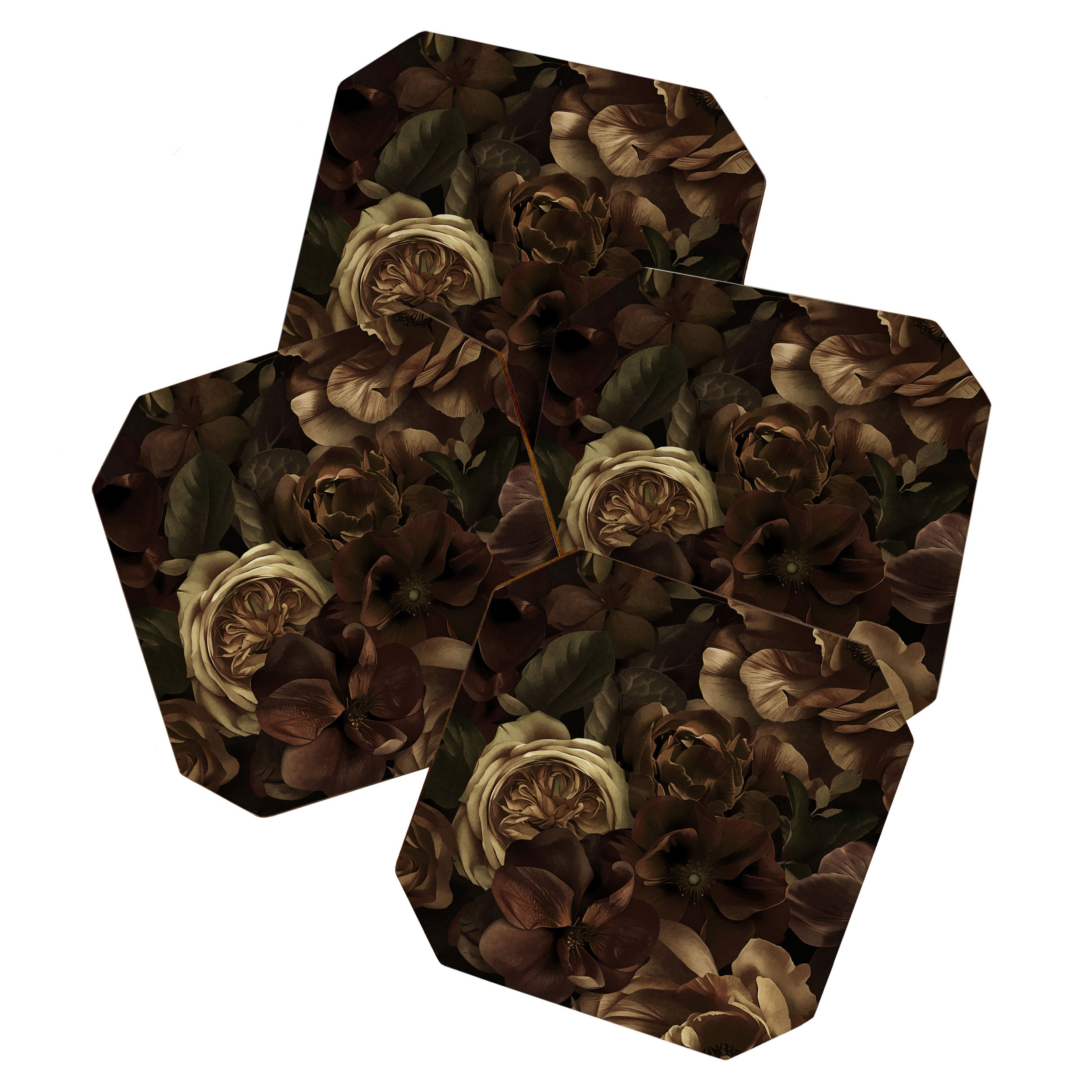 Moody Flower Garden Baroque Opulence Brown Coaster Gallery Image 1