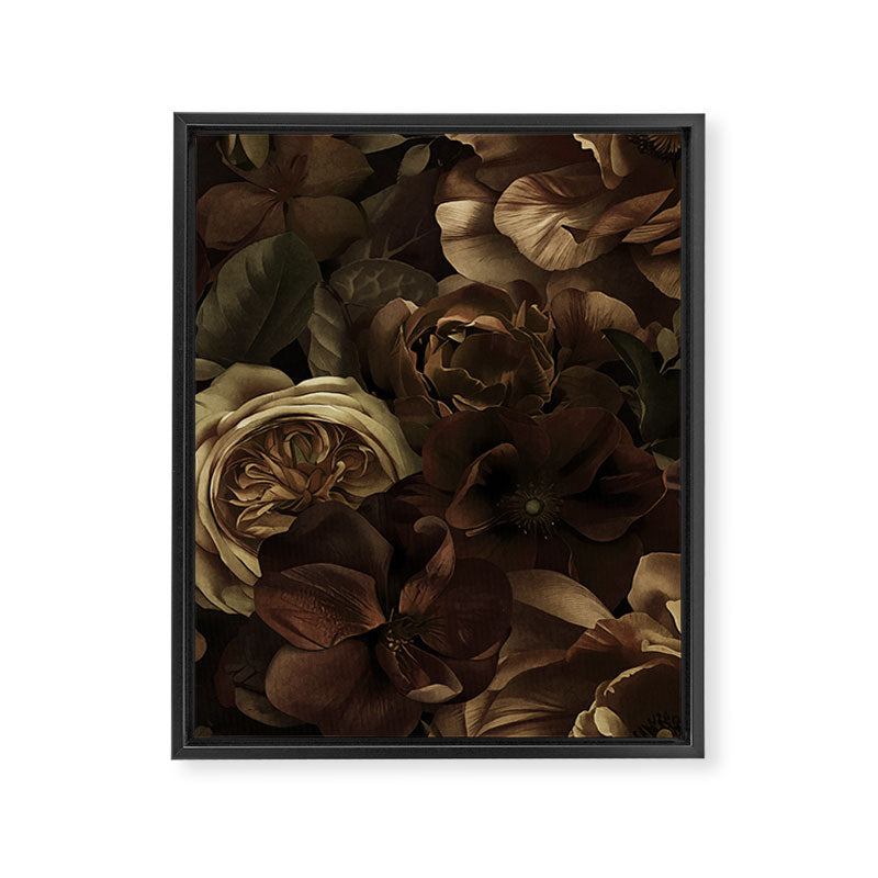 Moody Flower Garden Baroque Opulence Brown Framed Canvas Print Gallery Image 6