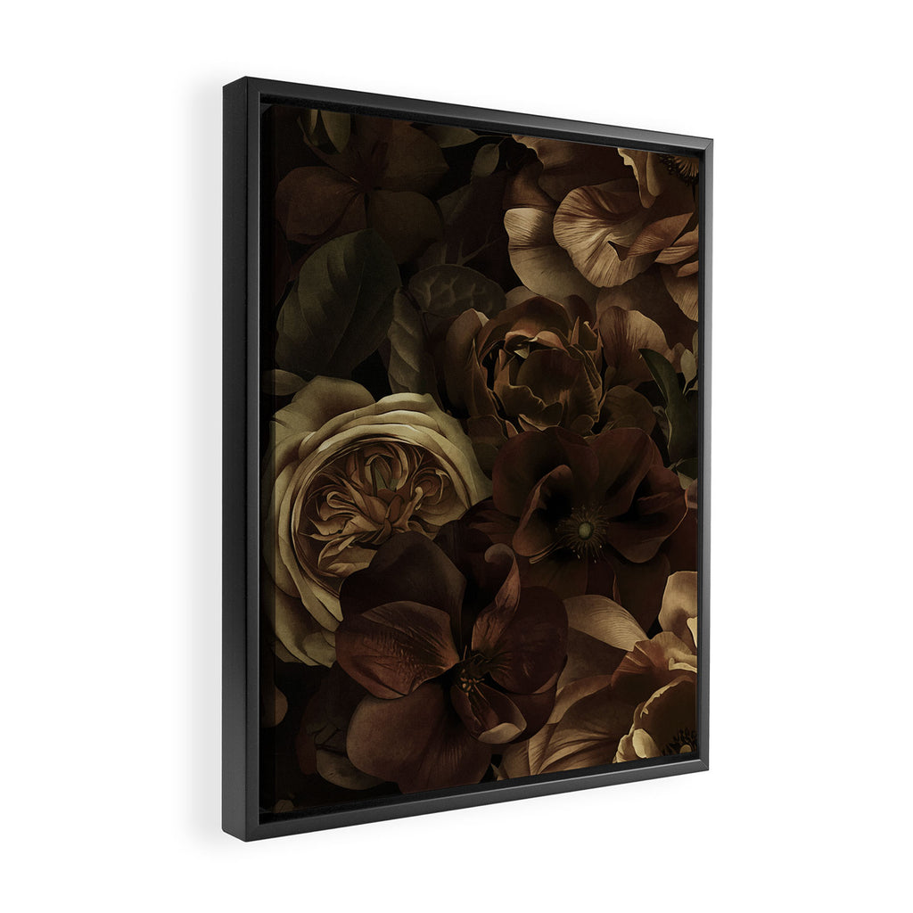 Moody Flower Garden Baroque Opulence Brown Framed Canvas Print Gallery Image 2